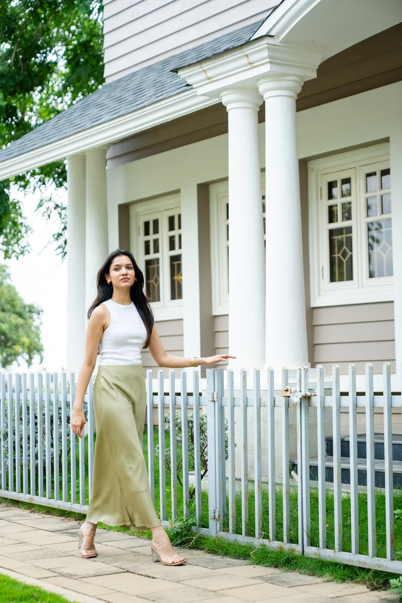 Olive Satin Skirt