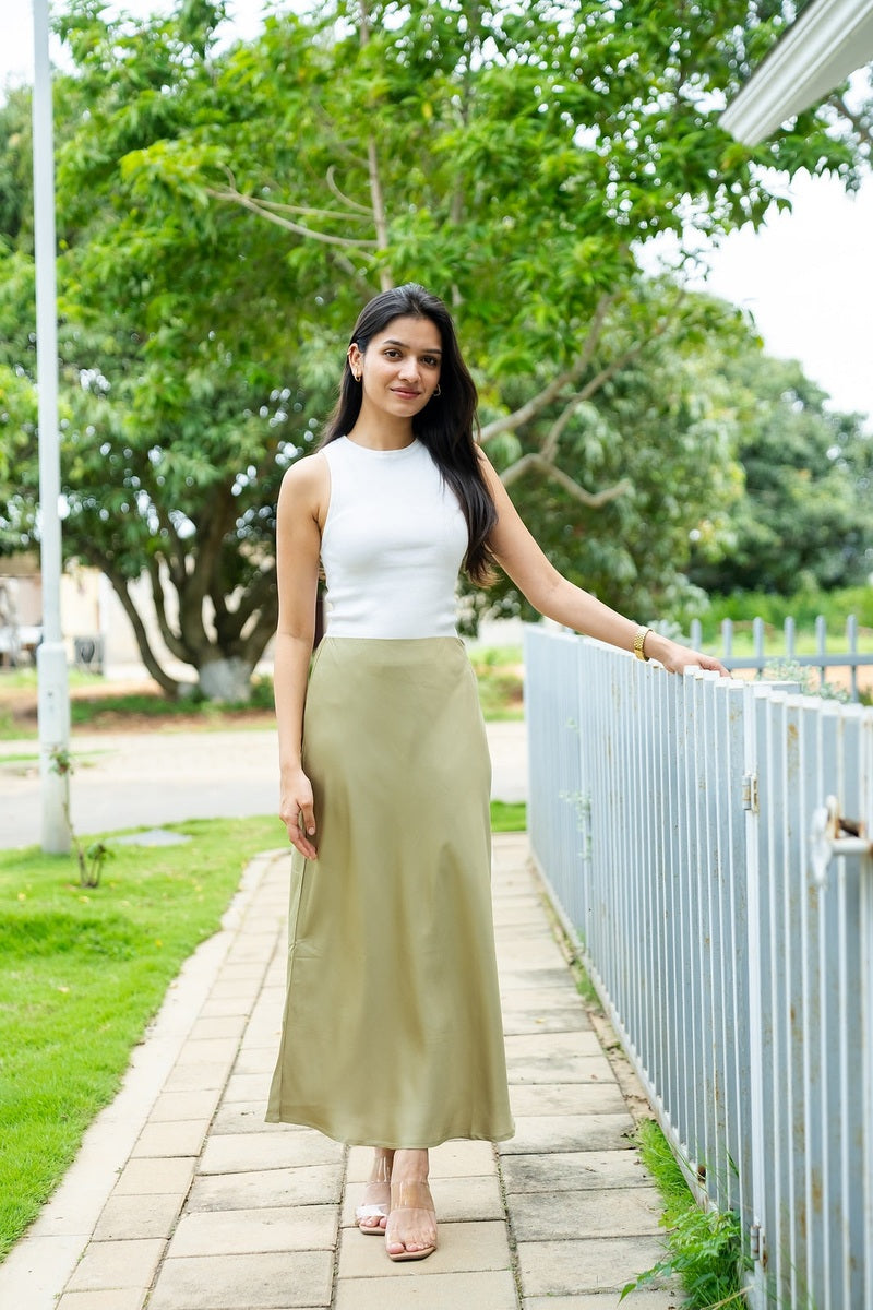 Olive Satin Skirt