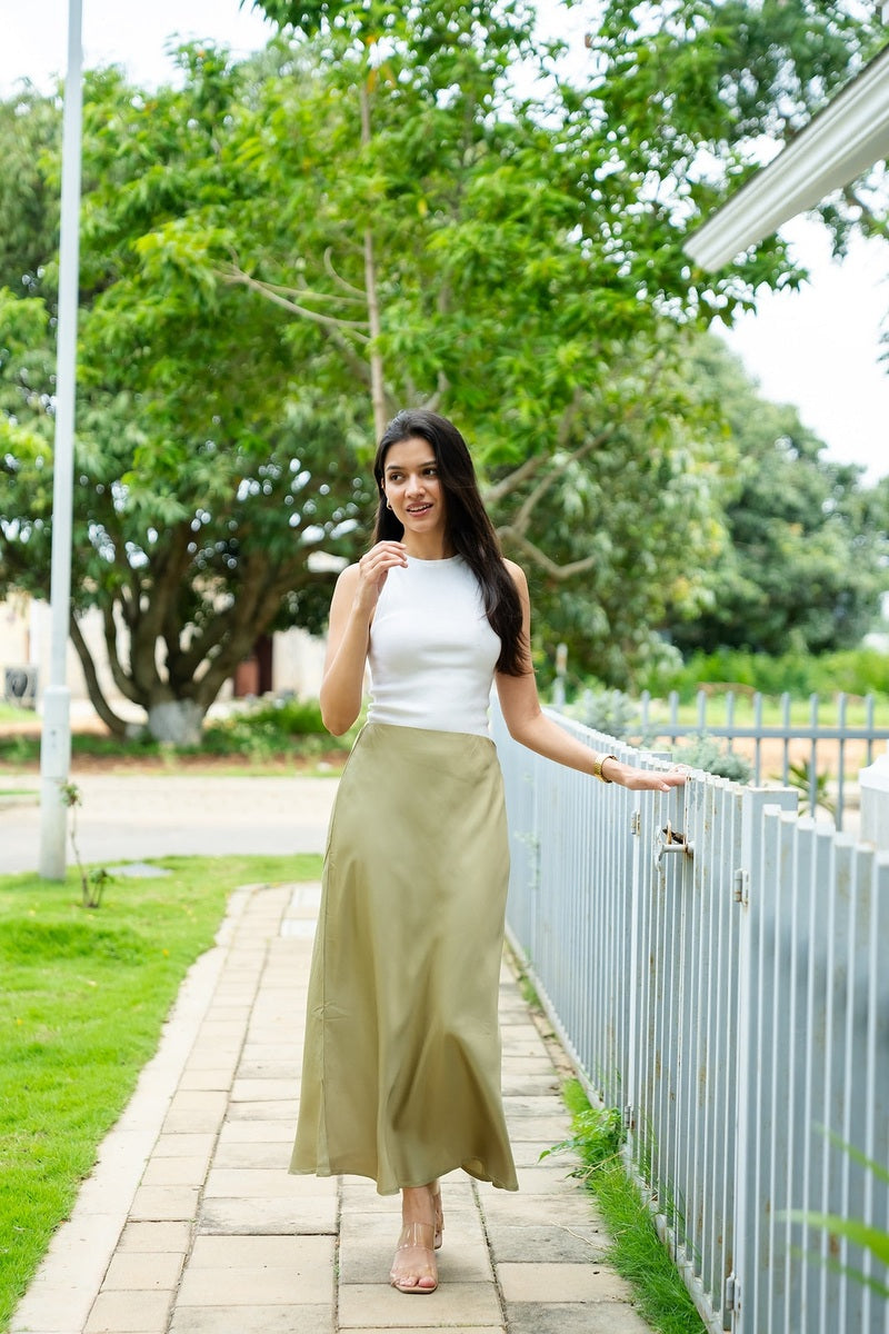 Olive Satin Skirt