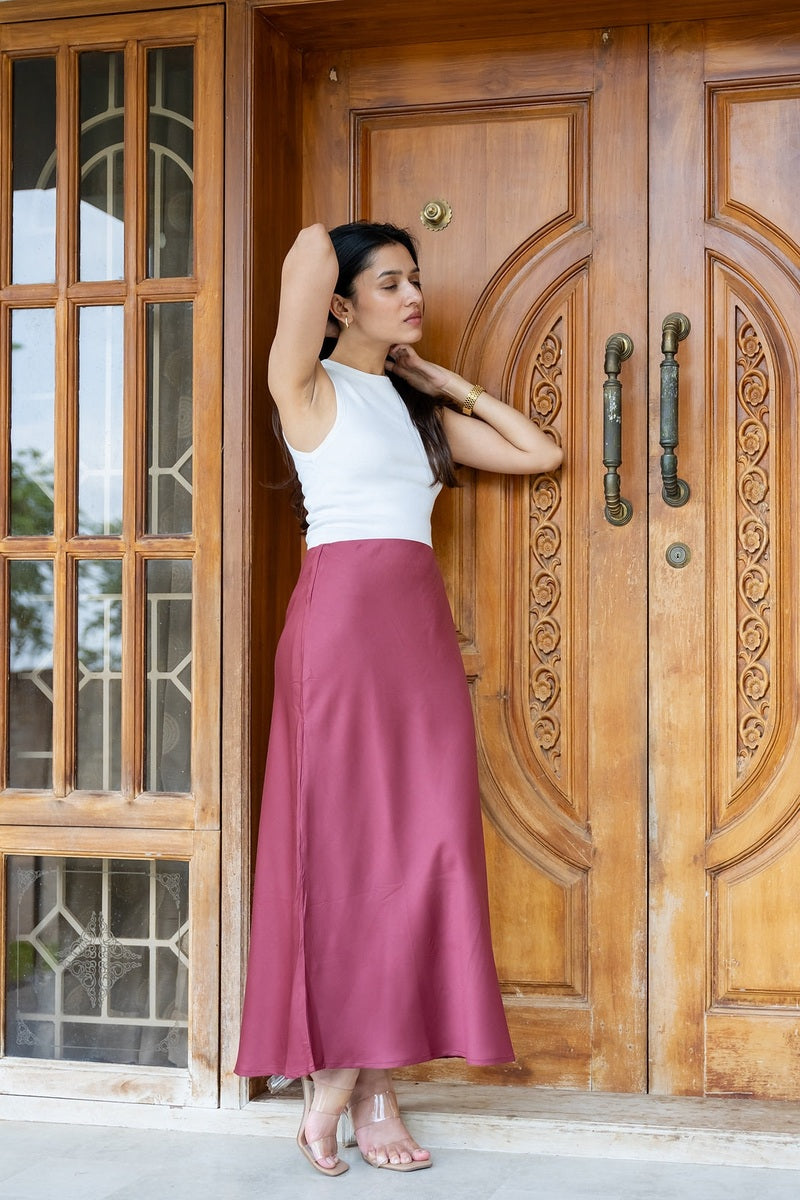 Wine Satin Skirt