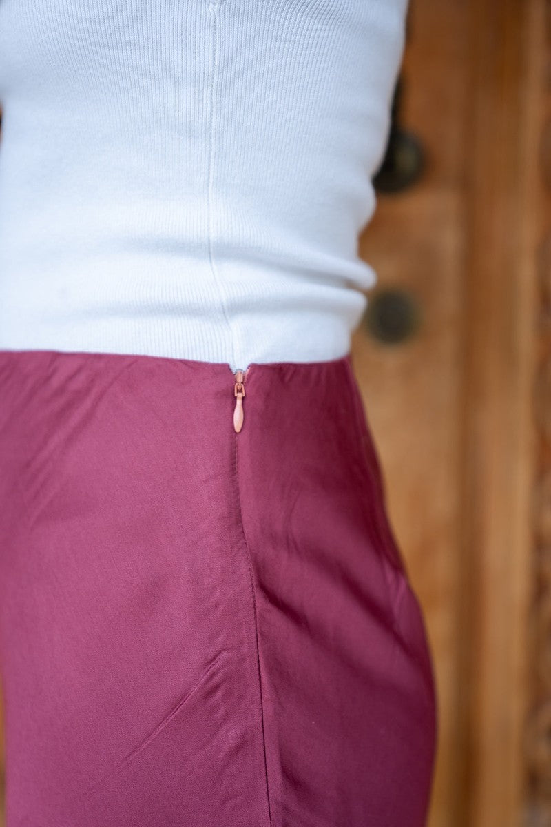 Wine Satin Skirt